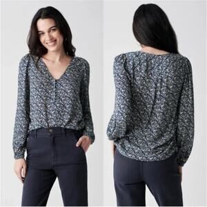 Faherty Top Womens Small Midnight Antique Vines Amelia Long Sleeve Floral Boho